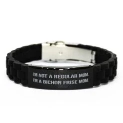 Fancy Bichon Frise Dog Gifts, I'm Not A Regular Mom. I'm A Bichon, Funny Birthday Black Glidelock Clasp Bracelet From Dog Lovers, Dog Toys, Dog Beds, Dog Collars, Dog Leashes, Dog Food Bowls, Dog