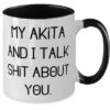 GENERIC Sarcastic Akita Dog Two Tone 11oz Mug, My Akita And I Talk Shit About You, Cute Cup For Dog Lovers From Friends, Pet Toys, Cat Toys, Dog Toys, Pet Food, Cat Food, Dog Food