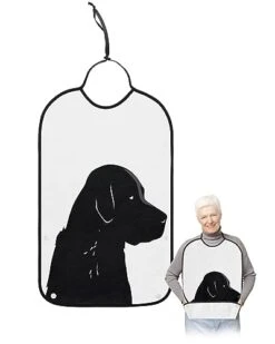 Funnywall88 Adult Bibs Black Puppy Dog Pets Waterproof Apron For Elderly, Women For Eating With Adjustable Strap Snap Closure - Washable With Optional Crumb Catcher, Reusable, Large