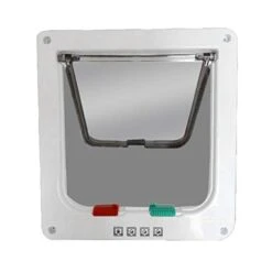 4 Ways Lockable Dog Cat Kitten Door Security Flap Door Small Animal Puppy Kitten Gate Pet Supplies Brown White