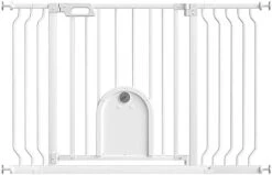 Baby Gate With Cat Door, 29.5"-48" Auto Close Durable Metal Dog Gate For Stairs, Doorways And House, Easy Walk Thru Safety Gate With Pet Door, Includes 4 Wall Cups And 2 Extension Pieces, 30in Tall -Zoomie Shop 31iTC7e2gL. AC