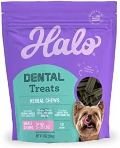 Halo Herbal Dental Treats, Natural, Dental Health, For Small Dogs 5 To 25 Lbs, 14-OZ Pouch, (40 Count) 9 Halo Herbal Dental Treats, Natural, Dental Health, For Small Dogs 5 To 25 Lbs, 14-OZ Pouch, (40 Count) -Zoomie Shop 41 1RWHvXZL. AC