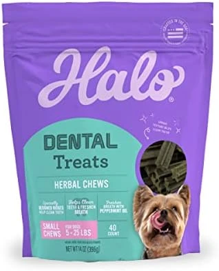 Halo Herbal Dental Treats, Natural, Dental Health, For Small Dogs 5 To 25 Lbs, 14-OZ Pouch, (40 Count) 5 Halo Herbal Dental Treats, Natural, Dental Health, For Small Dogs 5 To 25 Lbs, 14-OZ Pouch, (40 Count) - Image 5