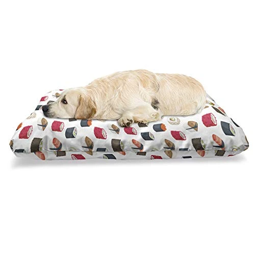 Ambesonne Sushi Pet Bed, Yummy Sushi Rolls Japanese Maki And Nigiri Food Rice And Tuna Traditional Meal, Chew Resistant Pad For Dogs And Cats Cushion With Removable Cover, 24" X 39", Multicolor 1 Ambesonne Sushi Pet Bed, Yummy Sushi Rolls Japanese Maki And Nigiri Food Rice And Tuna Traditional Meal, Chew Resistant Pad For Dogs And Cats Cushion With Removable Cover, 24" X 39", Multicolor