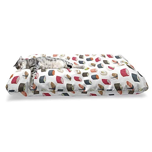 Ambesonne Sushi Pet Bed, Yummy Sushi Rolls Japanese Maki And Nigiri Food Rice And Tuna Traditional Meal, Chew Resistant Pad For Dogs And Cats Cushion With Removable Cover, 24" X 39", Multicolor 2 Ambesonne Sushi Pet Bed, Yummy Sushi Rolls Japanese Maki And Nigiri Food Rice And Tuna Traditional Meal, Chew Resistant Pad For Dogs And Cats Cushion With Removable Cover, 24" X 39", Multicolor - Image 2