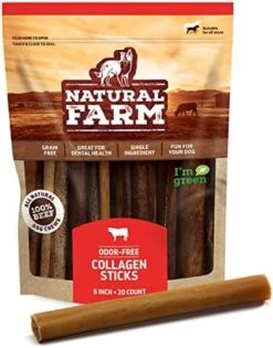 Natural Farm Collagen Dog Chews (6”, 10 Units), Odor-Free Long Lasting Bully Sticks & Rawhide Alternative Dog Treats, 95% Collagen Low Fat, High Protein Best Dental Dog Treats – Medium & Large Dogs -Zoomie Shop 412psuKvynL. AC
