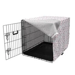 Ambesonne Eiffel Dog Crate Cover, Famous Traditional French Food Tasty Macaroons Delicious Retro Deserts Dots, Easy To Use Pet Kennel Cover For Small Dogs Puppies Kittens, 22 Inch, Pink Grey White -Zoomie Shop 413sls9vFCL