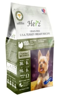 Herz Air-Dried Dog Food – U.S.A Turkey Breast Recipe 2 Lb, Single Source Animal Protein, Grain Free, All Natural, High Protein, Limited Ingredients