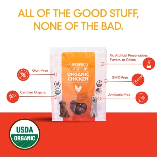 Superfood Science Organic Chicken Dog Treats With Sweet Potato, Turmeric, And Flaxseed -Healthy Dog Treats For Large Dogs, Small Sticks Dog Training Treats, Gluten-Free Soft Chews, For All Breeds, 5oz 2 Superfood Science Organic Chicken Dog Treats With Sweet Potato, Turmeric, And Flaxseed -Healthy Dog Treats For Large Dogs, Small Sticks Dog Training Treats, Gluten-Free Soft Chews, For All Breeds, 5oz - Image 2