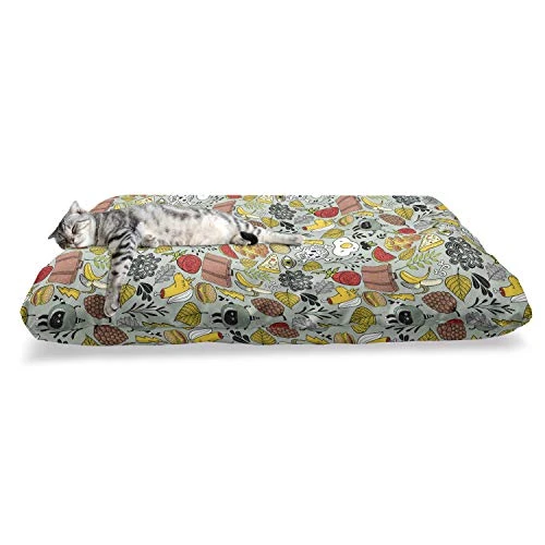Ambesonne Grunge Pet Bed, Various Skull Omelet Watermelon Onion Mushroom Cooking Eye Banana Food Illustration, Chew Resistant Pad For Dogs And Cats Cushion With Removable Cover, 24" X 39", Multicolor 2 Ambesonne Grunge Pet Bed, Various Skull Omelet Watermelon Onion Mushroom Cooking Eye Banana Food Illustration, Chew Resistant Pad For Dogs And Cats Cushion With Removable Cover, 24" X 39", Multicolor - Image 2