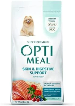 OPtimeal Dry Dog Food For Toy Breeds - Proudly Ukrainian - Tasty Dog Food Dry Recipe With Skin And Digestive Support For Adult Small And Toy Breed Dogs (3.3 Pound (Pack Of 1), Salmon & Brown Rice) -Zoomie Shop 414z7QylMqL. AC