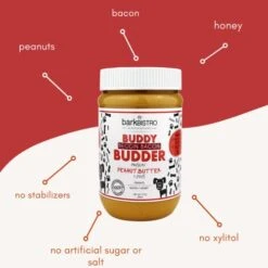 BUDDY BUDDER Bark Bistro Company, Begging Bacon, 100% Natural Dog Peanut Butter, Healthy Peanut Butter Dog Treats, Stuff In Toy, Dog Enrichment, Pill Pocket For Dogs, Made In USA, (17oz Jars) -Zoomie Shop 4150M3XNlCL