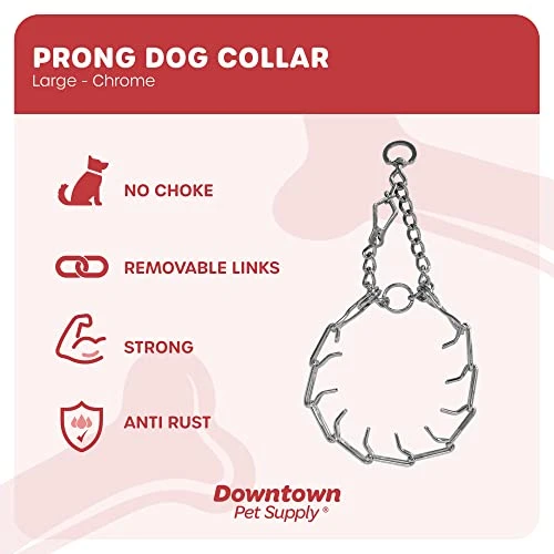 Downtown Pet Supply Chrome Plated Prong Collar For Dogs, Large - Adjustable, No-Choke And No Pull Dog Collar With Removable Links - Pinch Collar For Dogs Over 50 Lbs And 22" Neck Width 2 Downtown Pet Supply Chrome Plated Prong Collar For Dogs, Large - Adjustable, No-Choke And No Pull Dog Collar With Removable Links - Pinch Collar For Dogs Over 50 Lbs And 22" Neck Width - Image 2