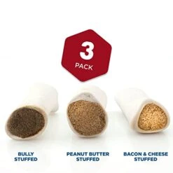 Best Bully Sticks 5 To 6 Inch Variety Pack Stuffed Shin Bones - USA Baked & Packed Shin Bones For Dogs - Highly Digestible Fillings, Long Lasting And Refillable - 3 Pack -Zoomie Shop 4177oheH9ZL