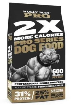 Bully Max 2X Calorie Dry Dog And Puppy Food PRO Series, High Protein, Healthy Weight Gain And Muscle Mass For All Breeds | 600 Calories Per Cup | Slow-Cooked | Zero Recalls
