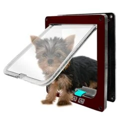 4 Ways Lockable Dog Cat Kitten Door Security Flap Door Small Animal Puppy Kitten Gate Pet Supplies Brown White -Zoomie Shop 41Av7UWEulL