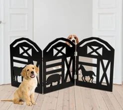 Bundaloo Freestanding Dog Gate With Door Expandable Decorative Wooden Fence For Small To Medium Pet Dogs, Barrier For Stairs, Doorways, & Hallways (Black Diamond) -Zoomie Shop 41E2gyRJAEL. AC