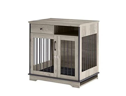 Furniture Dog Crate, Indoor Pet Crate End Tables, Decorative Wooden Kennels With Removable Trays (Grey) 5 Furniture Dog Crate, Indoor Pet Crate End Tables, Decorative Wooden Kennels With Removable Trays (Grey) - Image 5