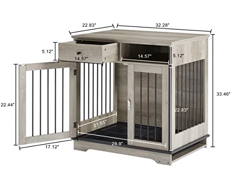 Furniture Dog Crate, Indoor Pet Crate End Tables, Decorative Wooden Kennels With Removable Trays (Grey) 2 Furniture Dog Crate, Indoor Pet Crate End Tables, Decorative Wooden Kennels With Removable Trays (Grey) - Image 2