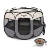 SereneLife ON-The-GO Foldable Portable Pet Tent 8-Panel Playpen For Dog & Cat W/Food/Water Bowl, Mesh, Pet House Indoor & Outdoor, Travel & Camping Pet Kennel Exercise Puppy Playground (Grey - Medium)