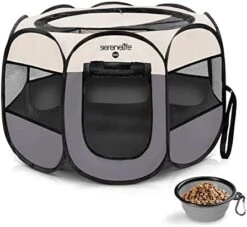 SereneLife ON-The-GO Foldable Portable Pet Tent 8-Panel Playpen For Dog & Cat W/Food/Water Bowl, Mesh, Pet House Indoor & Outdoor, Travel & Camping Pet Kennel Exercise Puppy Playground (Grey - Medium) -Zoomie Shop 41F9q2usiRL. AC 3
