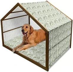 Lunarable Vegetables Wooden Dog House, Ornate Food Garlic Pepper Cauliflower Delicious Plants Image, Outdoor & Indoor Portable Dog Kennel With Pillow And Cover, X-Large, Lime Green Yellow -Zoomie Shop 41Flu3I2q1L. AC