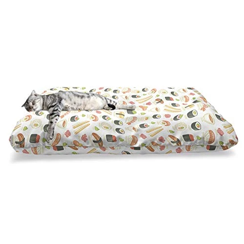 Ambesonne Sushi Pet Bed, Cartoon Unagi Roll Nigiri And Wasabi Sauce Yummy Fresh Food Concept, Chew Resistant Pad For Dogs And Cats Cushion With Removable Cover, 24" X 39", Multicolor 2 Ambesonne Sushi Pet Bed, Cartoon Unagi Roll Nigiri And Wasabi Sauce Yummy Fresh Food Concept, Chew Resistant Pad For Dogs And Cats Cushion With Removable Cover, 24" X 39", Multicolor - Image 2