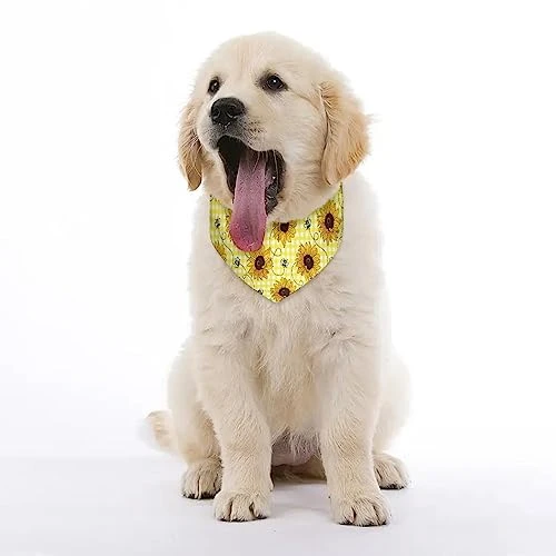 GENERIC Pattern With Sunflowers Bees Pet Bandana Collar - Scarf Collar - Art Dog Bandana Minimal Head Cicumference 2 GENERIC Pattern With Sunflowers Bees Pet Bandana Collar - Scarf Collar - Art Dog Bandana Minimal Head Cicumference - Image 2