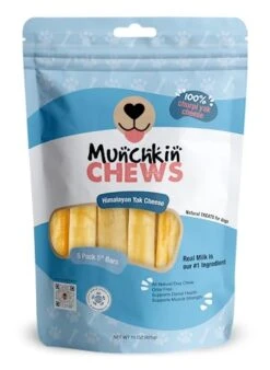 MUNCHKIN CHEWS - 5" Himalayan Real Milk Yak Cheese Bars For Dogs 5 Pack - Odor Free, Rawhide Free Long Lasting Chews - All Natural Healthy Dog & Puppy Training Sticks - Pet Food Essentials - 15 Oz