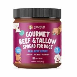 Visionary Pet Foods - Real Beef Meat Spread For Dogs | Healthier Choice To Peanut Butter | Easy Use As Dog Lick Mat Treat, Chew Toy Filler, Meal Mixers Or Pill Pockets - 10 Fl. Oz Jar
