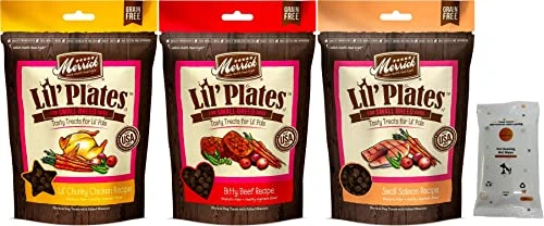 Aurora Pet Variety Pack (3) Merrick Lil' Plates Grain Free Small Breed Dog Treats (1) Salmon (1) Beef (1) Chicken (5-oz Each) With AuroraPet Wipes 1 Aurora Pet Variety Pack (3) Merrick Lil' Plates Grain Free Small Breed Dog Treats (1) Salmon (1) Beef (1) Chicken (5-oz Each) With AuroraPet Wipes