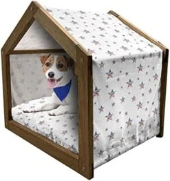 Ambesonne Food Wooden Pet House, Ice Cream Cones Fifties Time Colored Drawings With Abstract Retro Like Design Image, Indoor & Outdoor Portable Dog Kennel With Pillow And Cover, Large, Multicolor -Zoomie Shop 41LAO3iWekL. AC
