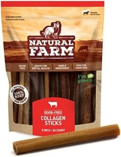 Natural Farm Collagen Dog Chews (6”, 10 Units), Odor-Free Long Lasting Bully Sticks & Rawhide Alternative Dog Treats, 95% Collagen Low Fat, High Protein Best Dental Dog Treats – Medium & Large Dogs -Zoomie Shop 41LFHbju17L. AC