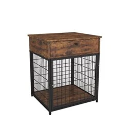 Furniture Dog Crates For Small Dogs, Particle Board Dog Kennel Dog Crate End Table, Nightstand Design Dog Cage With 1 Drawer & Storage Space (Brown) -Zoomie Shop 41MBXcPreNL