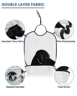 Funnywall88 Adult Bibs Black Puppy Dog Pets Waterproof Apron For Elderly, Women For Eating With Adjustable Strap Snap Closure - Washable With Optional Crumb Catcher, Reusable, Large -Zoomie Shop 41MKPmEz58L