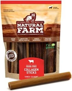 Natural Farm Collagen Dog Chews (6”, 10 Units), Odor-Free Long Lasting Bully Sticks & Rawhide Alternative Dog Treats, 95% Collagen Low Fat, High Protein Best Dental Dog Treats – Medium & Large Dogs -Zoomie Shop 41Mi7UglUL. AC