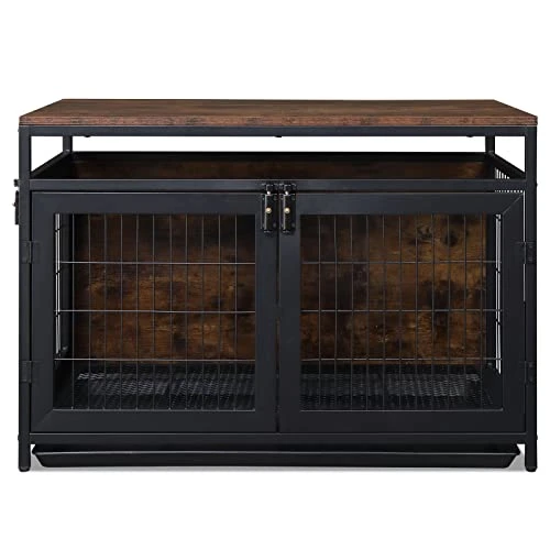 Dog Crate Furniture, Wooden Dog Crate Table, Dog Kennels With 3 Doors Indoor, Decorative Mesh Pet Crate End Table For Medium/Small Dog, Chew-Resistant Dog House, Rustic Brown And Black 1 Dog Crate Furniture, Wooden Dog Crate Table, Dog Kennels With 3 Doors Indoor, Decorative Mesh Pet Crate End Table For Medium/Small Dog, Chew-Resistant Dog House, Rustic Brown And Black