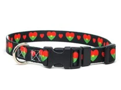 Dog Collar | I Love Burkina Faso | Hearts | Great For National Holidays, Special Events, Festivals, Parades | Made In USA | XSmall Small Medium Large XLarge