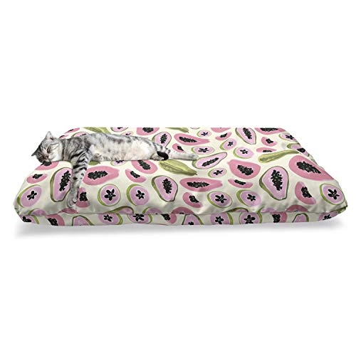 Ambesonne Papaya Pet Bed, Tropical Abstract Colored Halved Exotic Fruit Motif Natural Hawaiian Food Pattern, Chew Resistant Pad For Dogs And Cats Cushion With Removable Cover, 24" X 39", Multicolor 2 Ambesonne Papaya Pet Bed, Tropical Abstract Colored Halved Exotic Fruit Motif Natural Hawaiian Food Pattern, Chew Resistant Pad For Dogs And Cats Cushion With Removable Cover, 24" X 39", Multicolor - Image 2