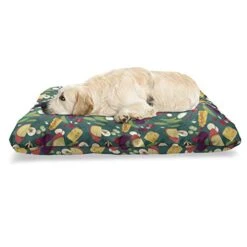 Ambesonne Food Art Pet Bed, Variety Of Veggies And Cheese Corns Camembert Garlic Meal Healthy Vegetable Design, Chew Resistant Pad For Dogs And Cats Cushion With Removable Cover, 24" X 39", Multicolor