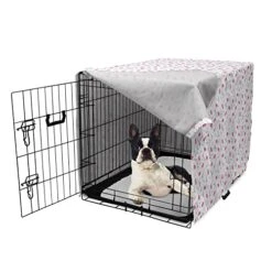 Ambesonne Eiffel Dog Crate Cover, Famous Traditional French Food Tasty Macaroons Delicious Retro Deserts Dots, Easy To Use Pet Kennel Cover For Small Dogs Puppies Kittens, 22 Inch, Pink Grey White -Zoomie Shop 41QHN4UCD3L
