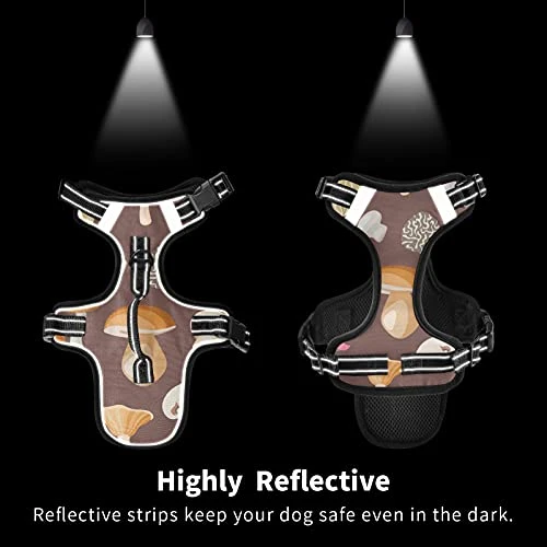 Poeticcity Mushrooms Natural Fungus Mushrooming Organic Food On Brown No Pull Vest Harness, Padded Reflective Adjustable Harnesses For Small To Large Dogs Cats With Leash Clips Easy Control Handle S 2 Poeticcity Mushrooms Natural Fungus Mushrooming Organic Food On Brown No Pull Vest Harness, Padded Reflective Adjustable Harnesses For Small To Large Dogs Cats With Leash Clips Easy Control Handle S - Image 2