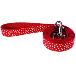 Steel Mill & Co Cute 6ft Long Dog Leash, Heavy Duty Canvas, 6 Foot Lead For Small And Medium Dogs, Paws And Dots (Red)