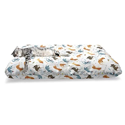 Ambesonne Dog Pet Bed, Funny Dogs Flying With Food Bowl And Bones Pets Companion Illustration, Chew Resistant Pad For Dogs And Cats Cushion With Removable Cover, 24" X 39", Slate Blue Ginger 2 Ambesonne Dog Pet Bed, Funny Dogs Flying With Food Bowl And Bones Pets Companion Illustration, Chew Resistant Pad For Dogs And Cats Cushion With Removable Cover, 24" X 39", Slate Blue Ginger - Image 2