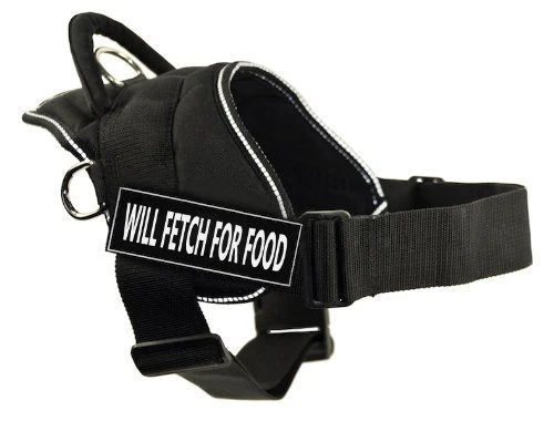 DT Fun Harness, Will Fetch For Food, Black With Reflective Trim, Large - Fits Girth Size: 32-Inch To 42-Inch 1 DT Fun Harness, Will Fetch For Food, Black With Reflective Trim, Large - Fits Girth Size: 32-Inch To 42-Inch