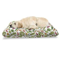 Ambesonne Vegetables Pet Bed, Continuous Pattern With Detailed Colored Drawn Delicious Natural Healthy Food, Chew Resistant Pad For Dogs And Cats Cushion With Removable Cover, 24" X 39", Multicolor