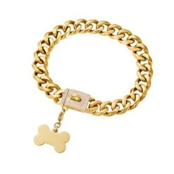 Girl Boy Cute Gold Chain Metal Dog Collar, Steel Heavy Duty Strong Dog Necklace With Magnet Buckle -Zoomie Shop 41SXYm5cBkL