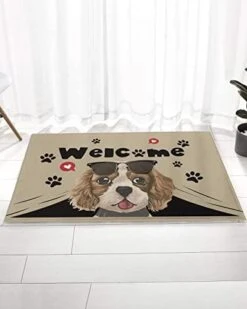 Bathroom Rugs Door Mat Welcome Cartoon Dog Sunglasses Love Paws Vintage Soft Plush Front Door Mat Non-Slip Washable Indoor Door Mats For Entryway, Highly Absorbent Rug For Tub Shower 18x30 Inch -Zoomie Shop 41T0AqxJMDL. AC