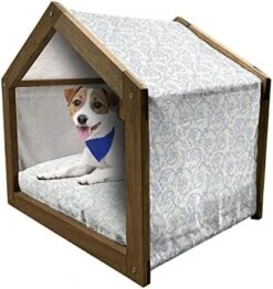 Ambesonne Food Wooden Pet House, Ice Cream Cones Fifties Time Colored Drawings With Abstract Retro Like Design Image, Indoor & Outdoor Portable Dog Kennel With Pillow And Cover, Large, Multicolor -Zoomie Shop 41TtYZTF8JL. AC
