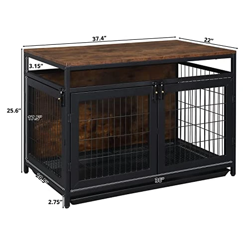 Dog Crate Furniture, Wooden Dog Crate Table, Dog Kennels With 3 Doors Indoor, Decorative Mesh Pet Crate End Table For Medium/Small Dog, Chew-Resistant Dog House, Rustic Brown And Black 2 Dog Crate Furniture, Wooden Dog Crate Table, Dog Kennels With 3 Doors Indoor, Decorative Mesh Pet Crate End Table For Medium/Small Dog, Chew-Resistant Dog House, Rustic Brown And Black - Image 2